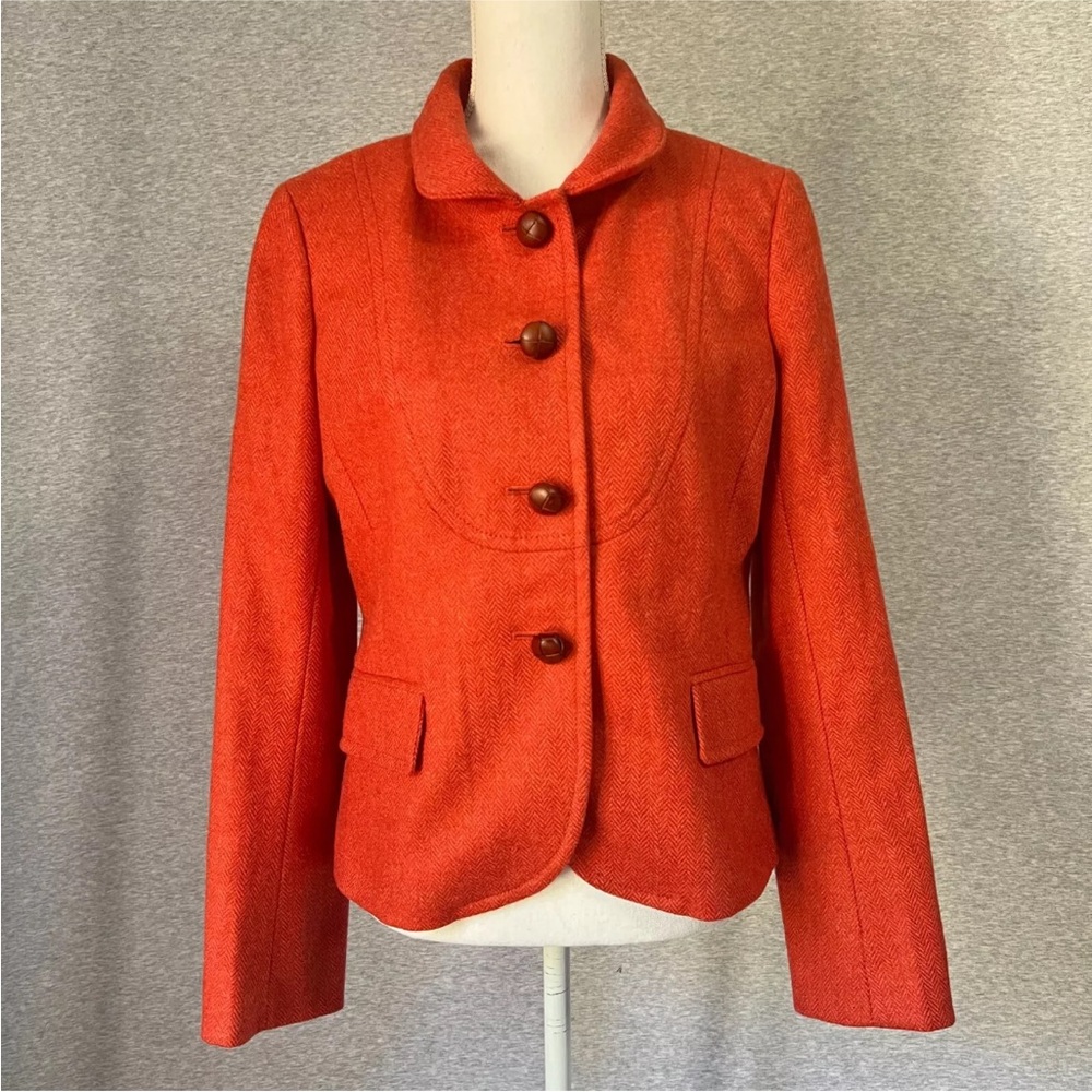J Crew Blazer WSize 8 Orange 100 %wool Herringbone Bella Jacket Academia vintage